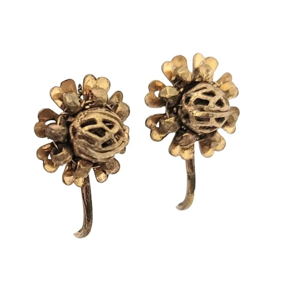 Miriam Haskell Rose Gold Tone Screw Back Hinge Clip-On Earrings, Signed M108 - Picture 3 of 8